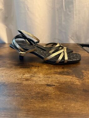L’Agence Gold Strappy Kitten Heel Sandals - Women's size 7.5